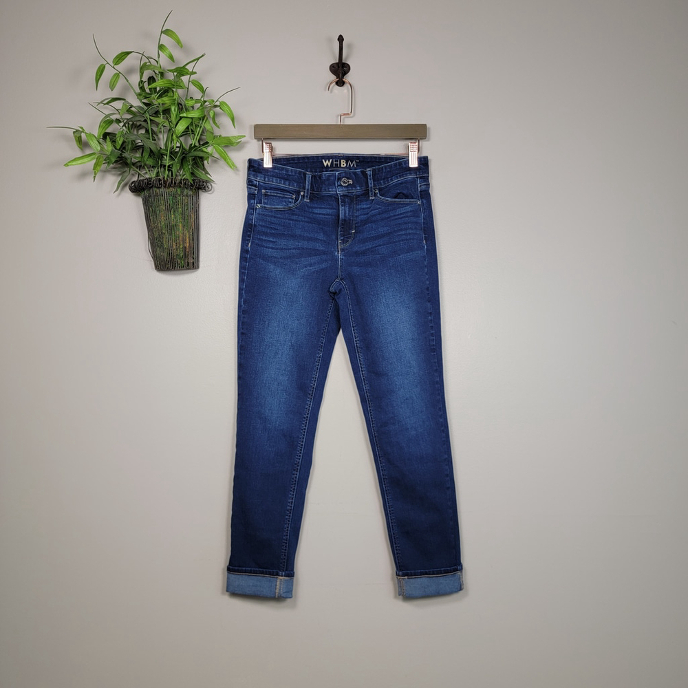 WHBM 0 Girlfriend Slim Dark Wash Skinny Cuffed Jeans White House Black Market